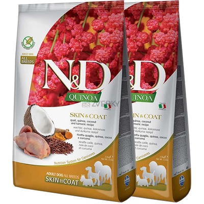 N&D Quinoa Grain Free Skin & Coat Adult Dog Quail 2 x 7 kg