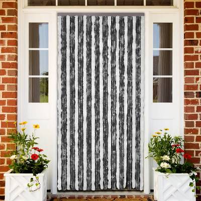 vidaXL Ресни за врата против мухи, сиво и бяло, 100x200 см, шенил (377369)