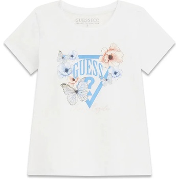 GUESS Бяла тениска за мини момиче с пеперуди и ярко синьо лого Guess
