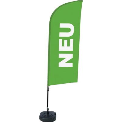Jansen Display Kompletní sada reklamní vlajky ve tvaru křídla, Novinka, zelená, německy, 1105 x 3300 mm