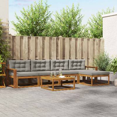 vidaXL Комплект дивани за открито 6 pcs Естествено и светло сиво (3367479)