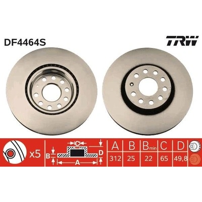 TRW Brzdový kotúč vetraný Ø312mm DF4464S