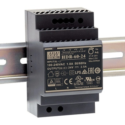MEAN WELL-napájací zdroj na DIN,12V,60W