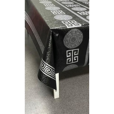 Obrus PVC 206C reliéfne ornamenty sivé na čiernom podklade metráž, 20 m x 140 cm, IMPOL TRADE