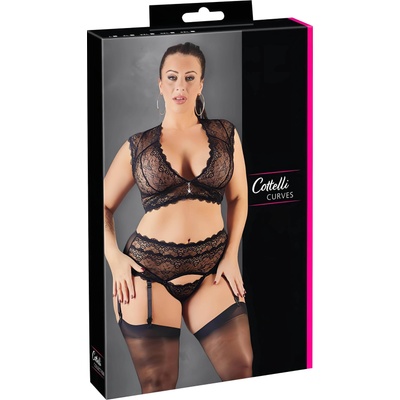Cottelli Collection Plus Size - комплект бельо от дантела с камъни (черен) - 3XL (22131841071)