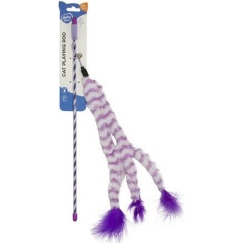 Duvo+ tyč na hranie s premenlivými semišovými chvostíkmi a pierkami 44 x 8 x 3,5 cm