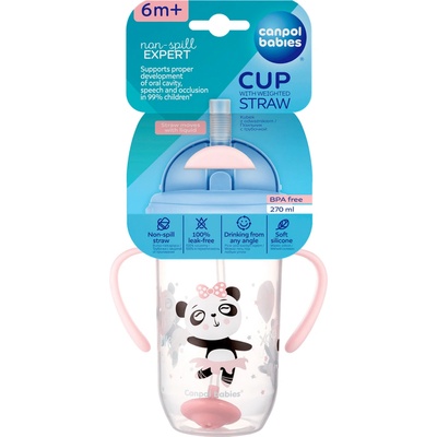 Canpol Babies nevylévací hrníček se slámkou a závažím Exotic Panda růžový 270 ml – Zboží Dáma