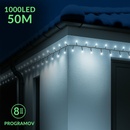 Vianočná led svetelná reťaz vonkajšia programator 1000led 50m studená biela