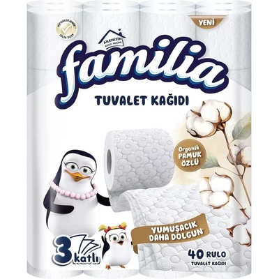 Familia Тоалетна хартия с органичен памук, 3-пластова, 40 рула