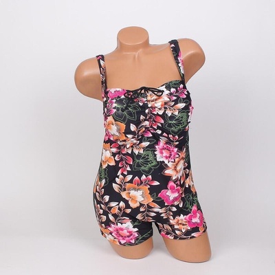 Цял макси бански в черно с оранжеви и розови цветя - чашка d/Е