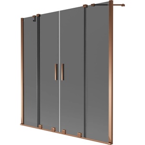 Mexen Velar Duo преграда за вана, плъзгаща се, 2-крила, 160 x 150 см, графит, розово злато - 896-160-000-42-60 (896-160-000-42-60)