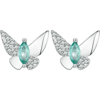 Grace Silver Jewellery stříbrné náušnice Motýlí Symfonie zirkon E-BSE944/188 Tyrkysová