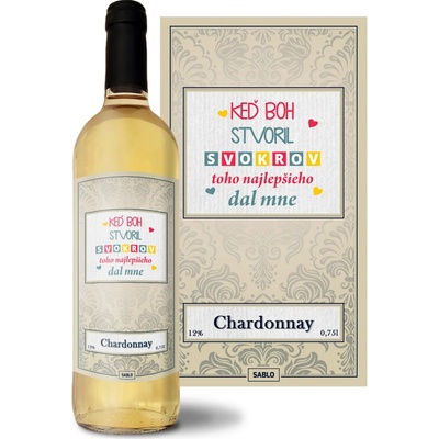 Sablio Keď Boh stvoril svokrov Chardonnay biele suché víno 12 % 0,75 l (čistá fľaša)