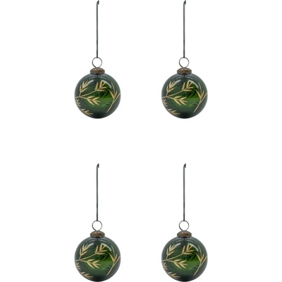 House Doctor Sklenená vianočná ozdoba Leaf Green/Gold – set 4 ks