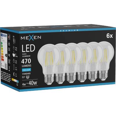 Mexen Vintis 6x Филаментна LED Крушка E27, A60, 4W, Студена - 6500K, 470 lm, прозрачна (L150-E27-0465-00x06)