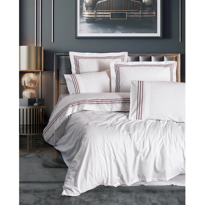 Mila Home Luxury Бяло двойно удължено спално бельо от памук Renforcé 240x220 cm Red Heritage Lines - Mila Home Luxury (MHBDL005D)
