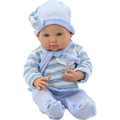 Lean Toys 19552 Bábika s pruhovaným svetrom, čapicou a šálom, modrá