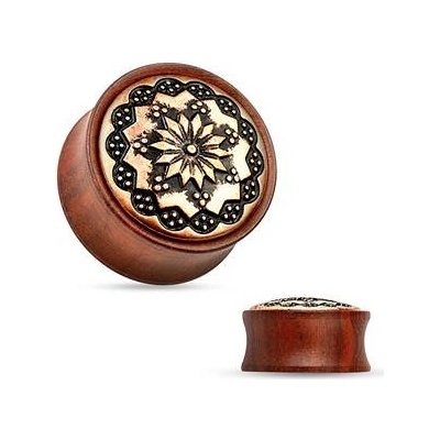 Šperky4U dřevěný plug do ucha Rose Wood s ornamenty PL01175-19