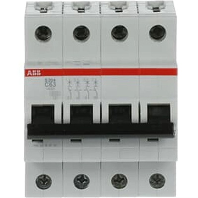 ABB Автоматичен прекъсвач ABB S204-C63 - 4 P, 63 A, 6 kA (2CDS254001R0634)