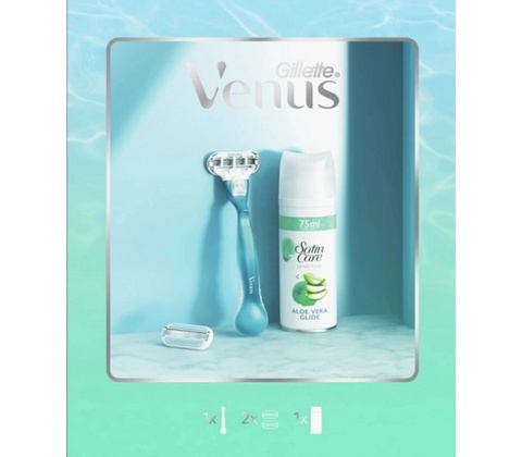 Gillette Venus Smooth holicí strojek + náhradní hlavice 2 ks + Satin Care gel na holení 75 ml dárková sada