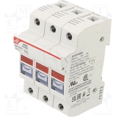 DF ELECTRIC 485111 Zásuvka; 10x38mm; na přípojnici DIN; 32A; 690VAC; Póly: 3; 750VDC