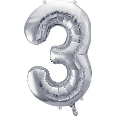 PartyDeco Balónek fóliový číslo 3 stříbrné 72 cm