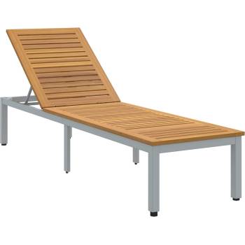 vidaXL Шезлонг Сив 200 x 55 x 35 см Солидно акациево дърво (4010621)