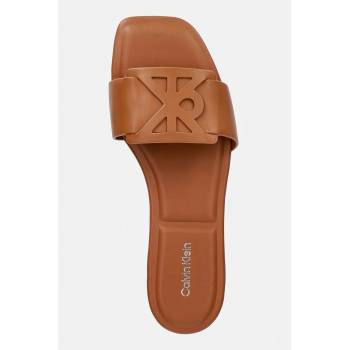 Calvin Klein чехли дамски кожени SQUARE FLAT SANDAL EMBLEM (HW0HW03128)