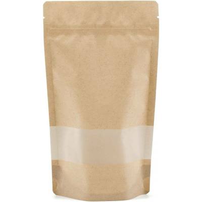 Doypack ZIP | hnědý mat s okénkem | recyklovatelný obsah 100ml (85 × 140 + 50mm)