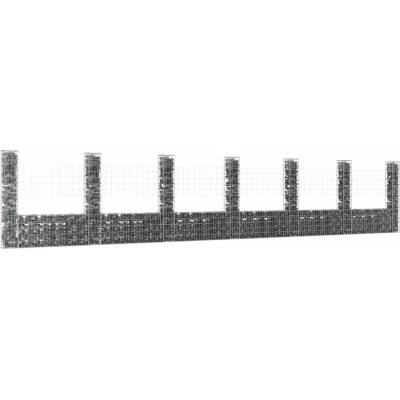 Nabytek XL Gabionový koš ve tvaru U se 7 sloupky železo 740 x 20 x 150 cm