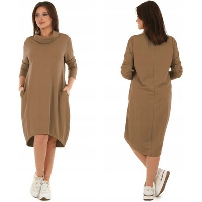 Fashionweek Dámské šaty pohodlné teplákové MF653 Camel