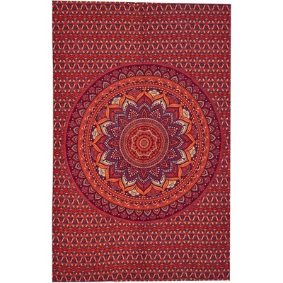 Sanu Babu přehoz na postel s tiskem květinová mandala červeno-vínový 138 x 209 cm