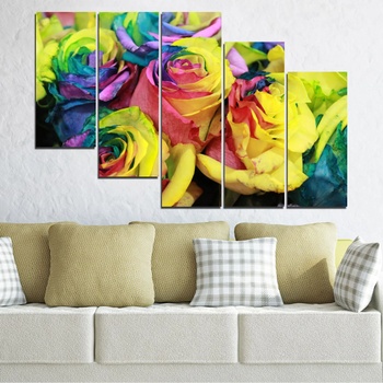 Vivid Home Картини пана Vivid Home от 5 части, Цветя, Канава, 160x100 см, 7-ма Форма №0537