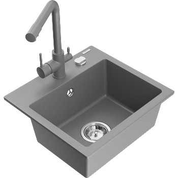 Mexen Milo гранитна мивка с 1 отделение и кухненски смесител Duero, сива - 6505-71-671600-71 (6505-71-671600-71)