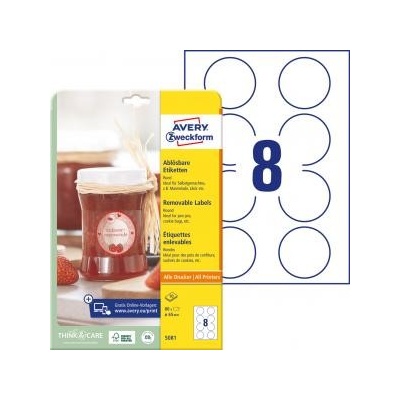 Etikety kruhové 65mm Avery 10 hárkov biele