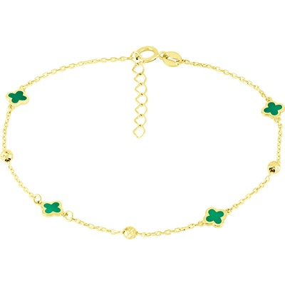 Gemmax Jewelry Zlatý náramek Čtyřlístky zdobené zeleným enamelem GLBYN-20-02506