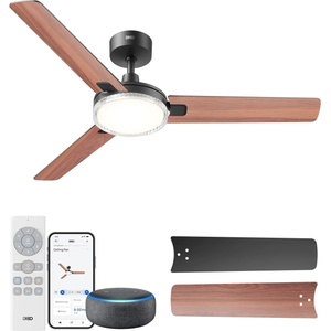 DREO Smart Ceiling Fan with Light, 132cm, 12 Speeds & 3 Modes, Continuous Color Temperature, Dimmable LED, 1-12 Hour Timer, Quiet DC Motor, App & Alexa Control, Wall Switch, Black - DR-HCF004S (DR-HCF004S Black)
