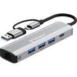 Techsuit - Докинг станция BoostNetLink 5в2 (H3) - USB, Type-C към 3x USB, 1x USB-C, Ethernet RJ45, 1000Mbps - Сив
