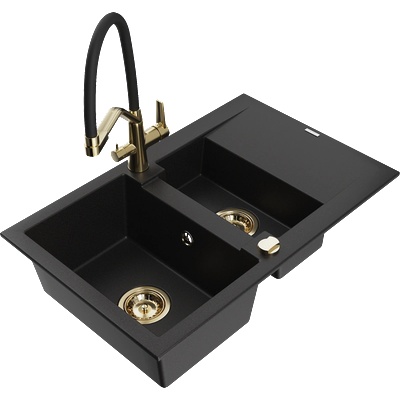 Mexen Gaspar гранитна мивка 1, 5-контейнера с отцедник и кухненски смесител (6507-77-671701-57-G)