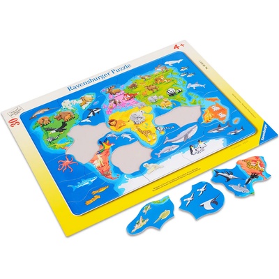 Ravensburger Пъзел Ravensburger от 30 части - Карта с животните по света (6641)