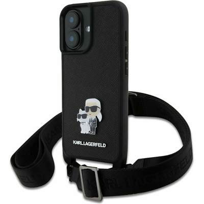 KARL LAGERFELD Saffiano Кръстосан Ремък Метален Karl and Choupette Заден Калъф за iPhone 16 Black Karl Lagerfeld | Lilav | ЖЕНИ | UNI