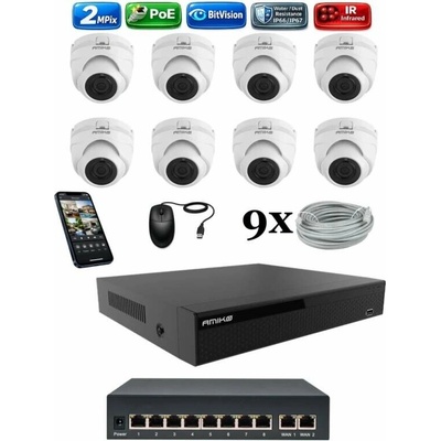 Amiko IP 8 kamerový set so switchom 2Mpix Dome 1200K8V2