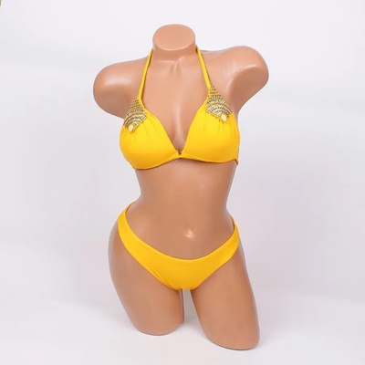 Бански в жълто с ефектна декорация от 3 части - чашка В