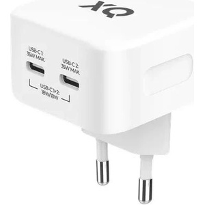  Захранване за ел. мрежа с 2xUSB-C изходи и технология за бързо зареждане - Freenet by Xqisit GAN Duos Wall Charger 35W PD (бял) (54268)