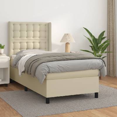 vidaXL Box spring postel s matrací krémová umělá kůže