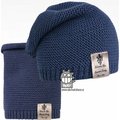 Čepice pletená a nákrčník DráčeColors set 18 modrá