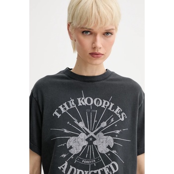 The Kooples Памучна тениска The Kooples дамска в сиво FTSC30042K (FTSC30042K)