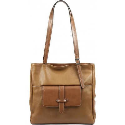 Pierre Cardin kožená dámska kabelka cez rameno s čelným vreckom camel hnedá