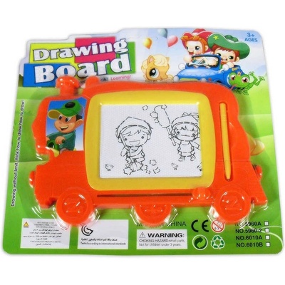 Dětská tabulka magnetická mašinka 26x24cm kreslicí 2 barvy na kartě plast