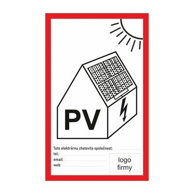 Nálepka "PV symbol na fotovoltaiku + doplnění firmy" 7,4x12